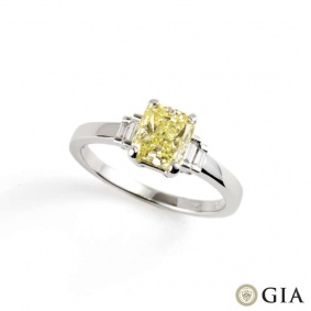 18k White Gold Natural Fancy Yellow Diamond Ring 1.03ct